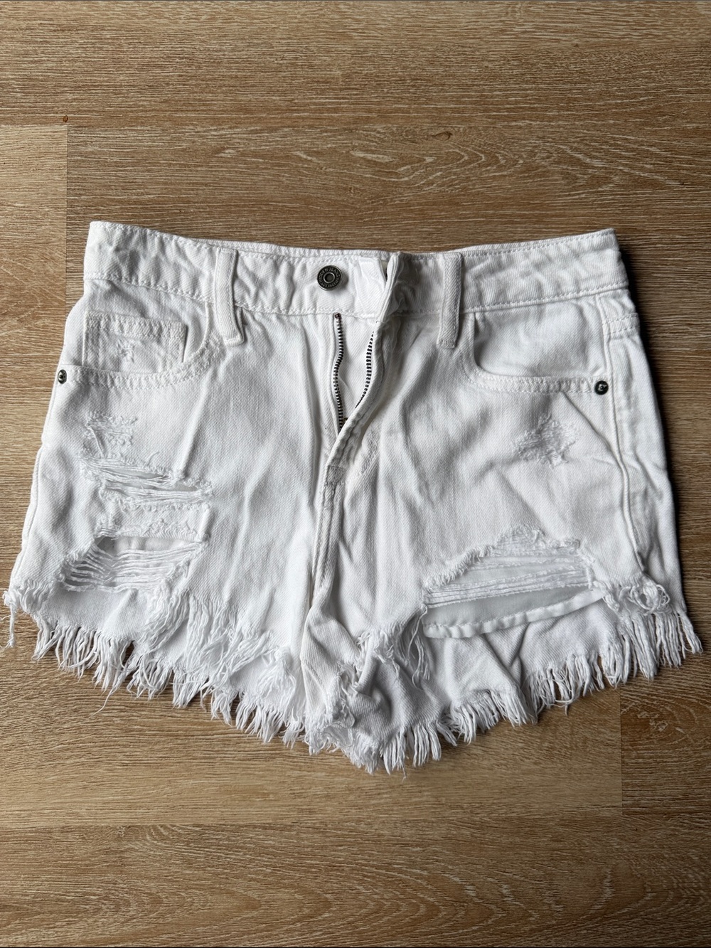 Women’s White Distressed Frayed Hem Denim Shorts